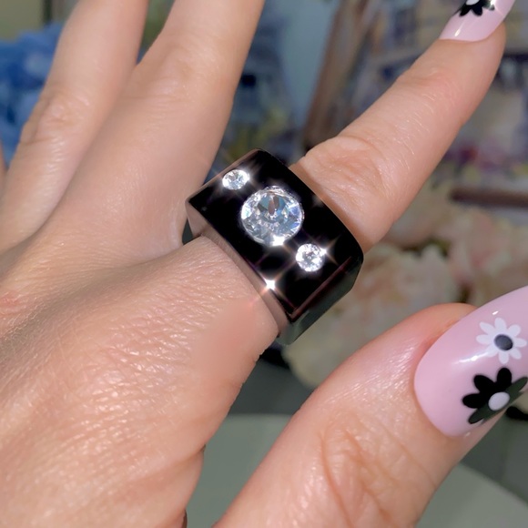 Women’s Crystal Ring, Black Acrylic, Cube Shaped Ring, Crystal Gemstone Ring - Picture 5 of 16
